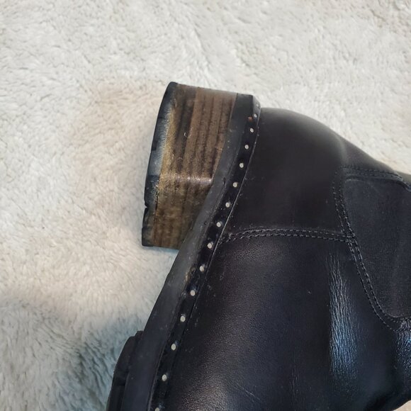 Ugg Black Leather Cavalari Gothic Biker Luxury Punk Moto Pull On Ankle Boots 8 - Picture 11 of 14